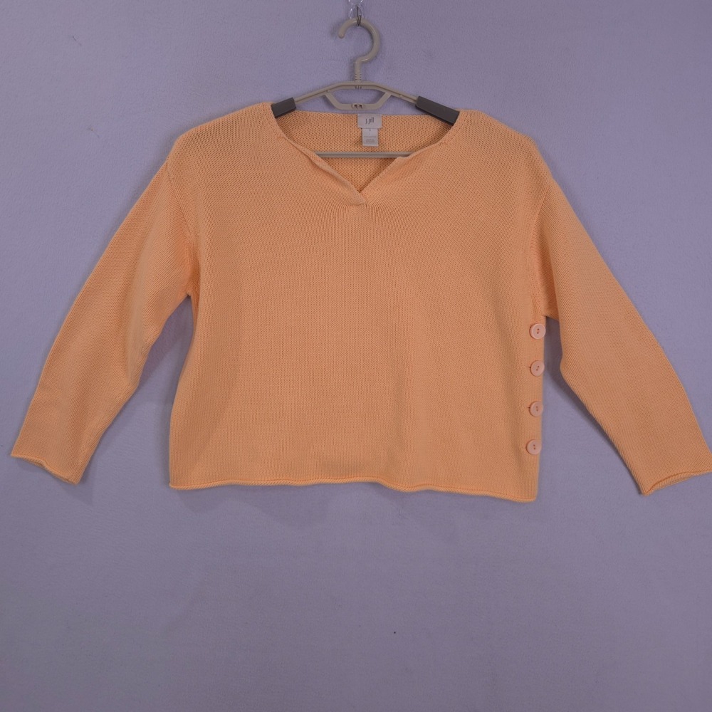 J Jill Sweater Womens Orange Small Long Sleeve Cropped Side Button Pullover